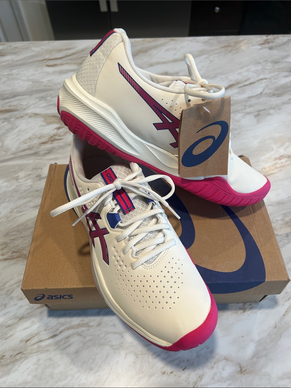 ASICS Gel-Challenger 15 white Athletic Shoes with Pink Accents  size 11